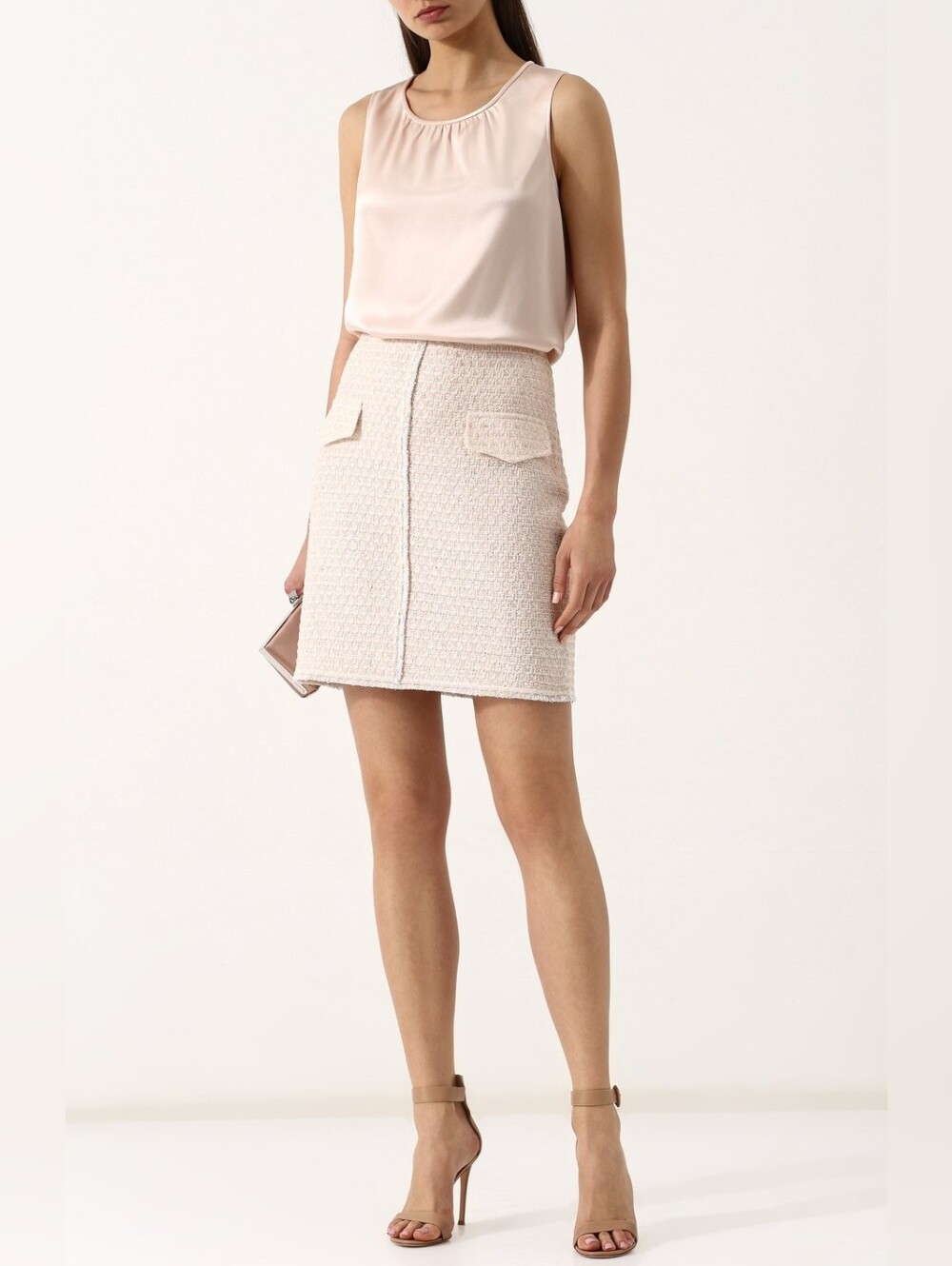 St. John Knit Boucle Tweed Skirt Size 2 Pink Metallic Quiet Luxury Old Money